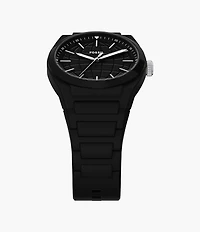 Everett Three-Hand Black Silicone Watch