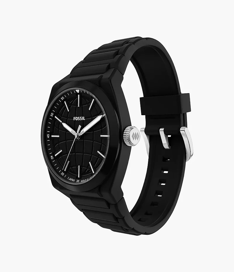 Everett Three-Hand Black Silicone Watch