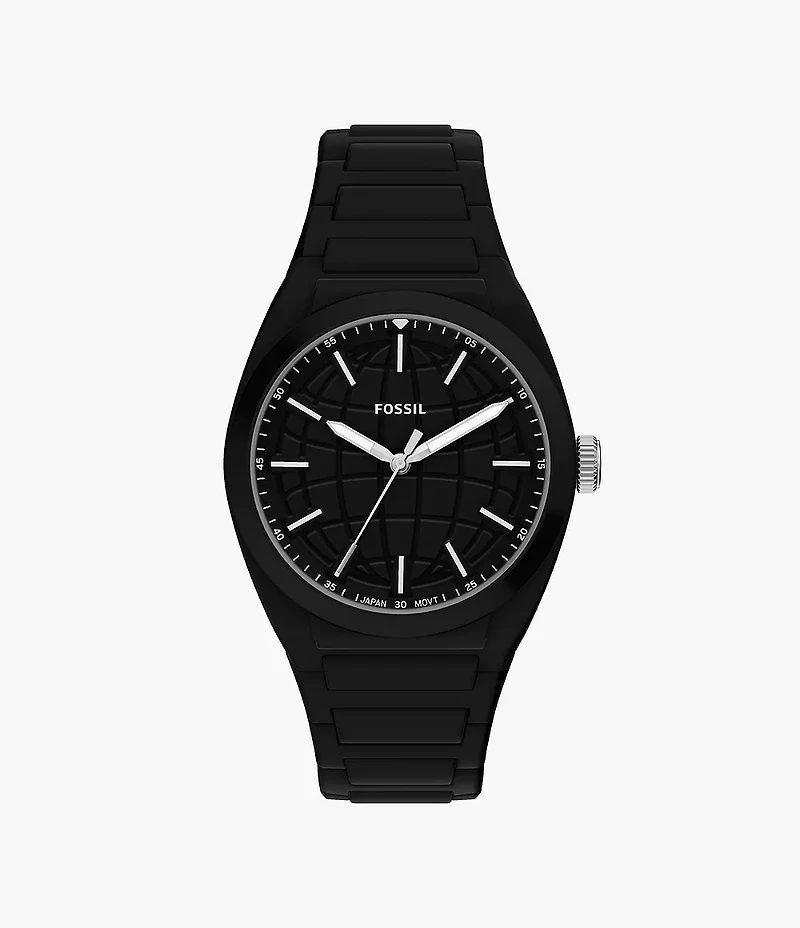 Everett Three-Hand Black Silicone Watch