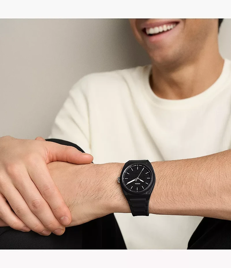 Everett Three-Hand Black Silicone Watch