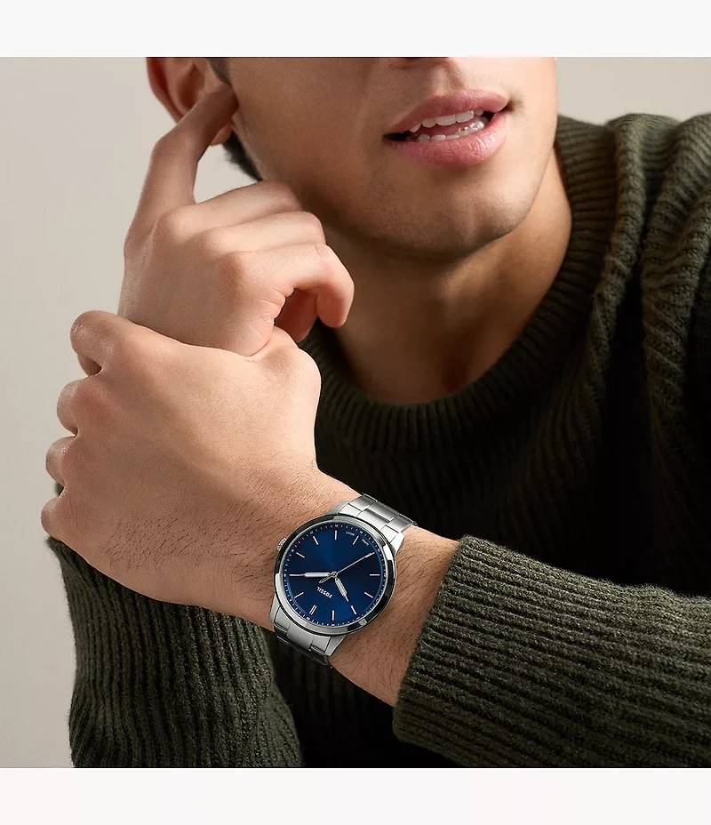Minimalist 44mm Three-Hand Stainless Steel Watch