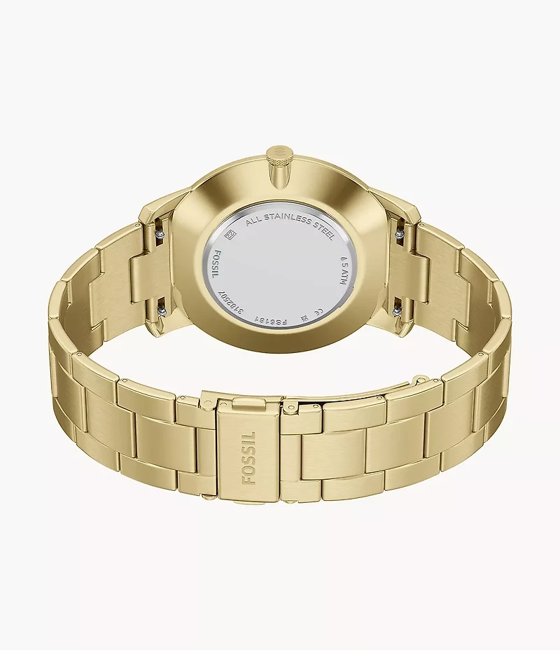 Minimalist 44mm Three-Hand Gold-Tone Stainless Steel Watch