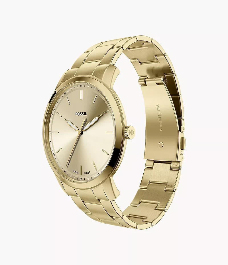 Minimalist 44mm Three-Hand Gold-Tone Stainless Steel Watch
