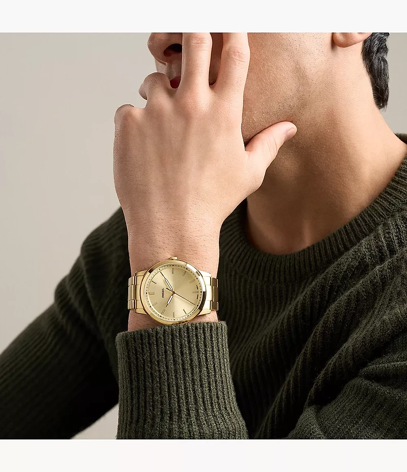 Minimalist 44mm Three-Hand Gold-Tone Stainless Steel Watch