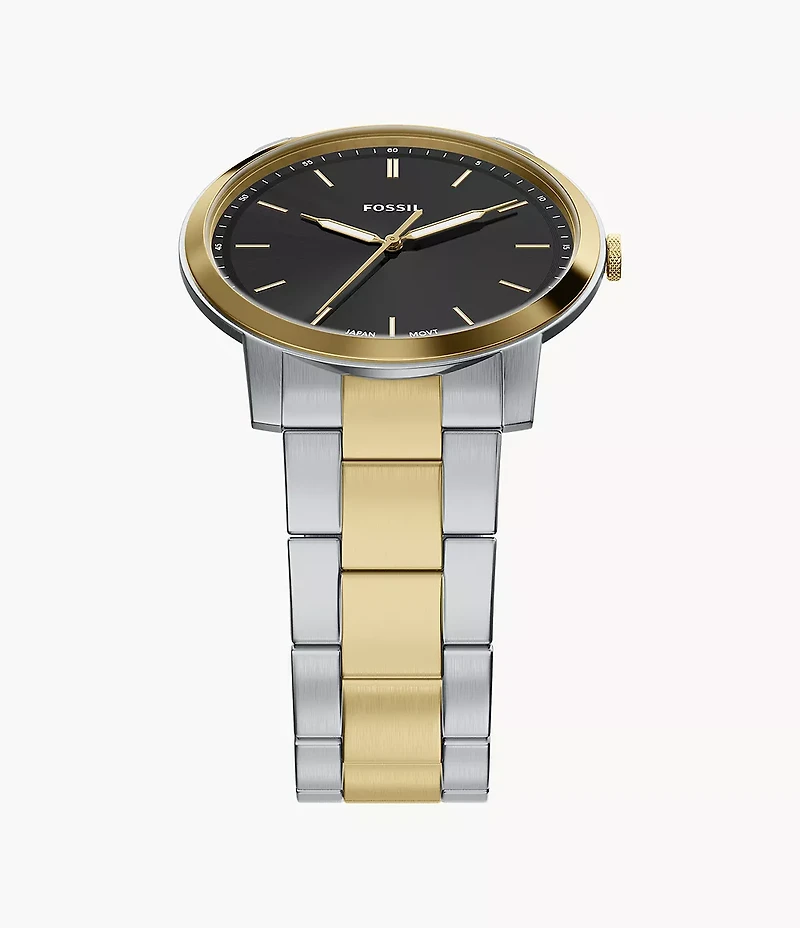 Minimalist 44mm Three-Hand Two-Tone Stainless Steel Watch