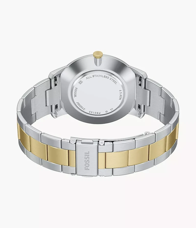 Minimalist 44mm Three-Hand Two-Tone Stainless Steel Watch