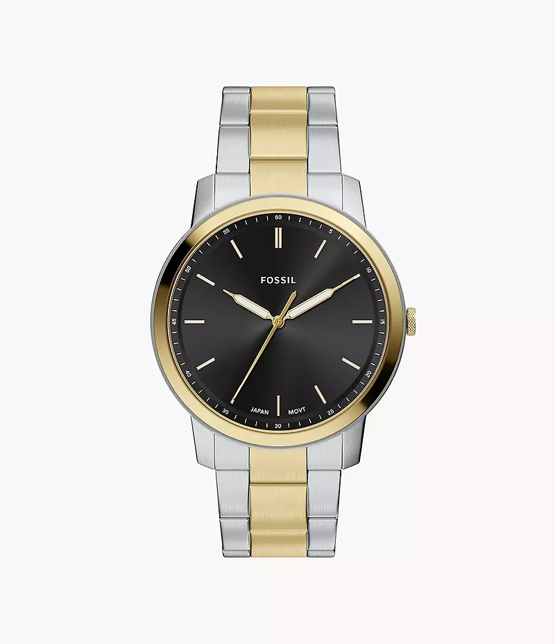 Minimalist 44mm Three-Hand Two-Tone Stainless Steel Watch