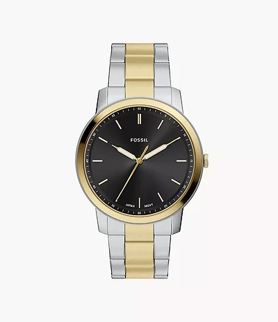Minimalist 44mm Three-Hand Two-Tone Stainless Steel Watch