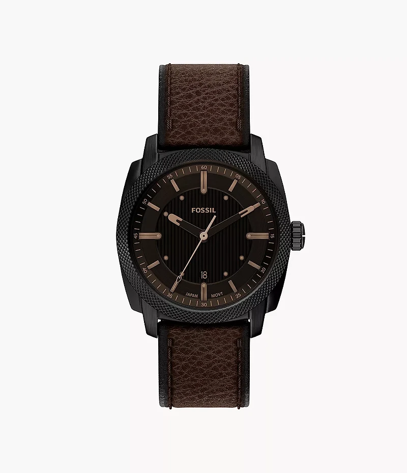 Machine 41mm Three-Hand Date Brown Leather Watch