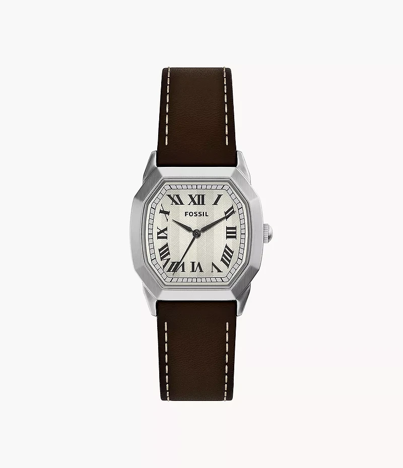 Harlow 33mm Three-Hand Brown Leather Watch