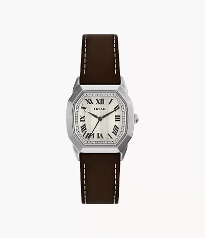 Harlow 33mm Three-Hand Brown Leather Watch