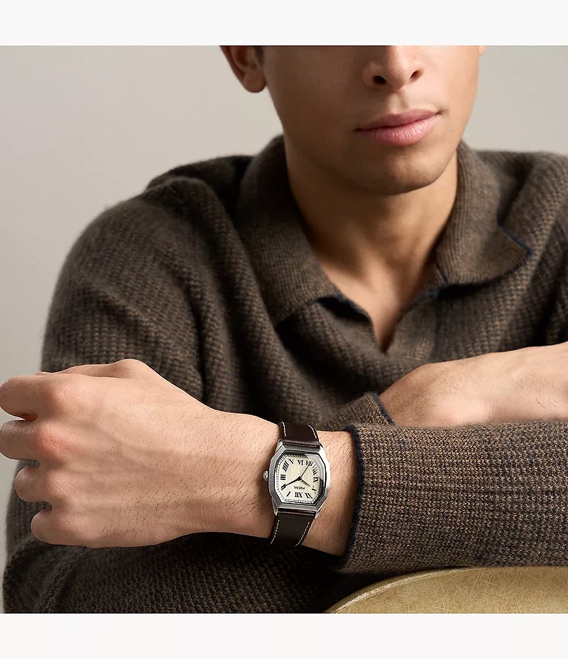 Harlow 33mm Three-Hand Brown Leather Watch