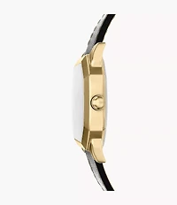 Harlow 33mm Three-Hand Black Leather Watch