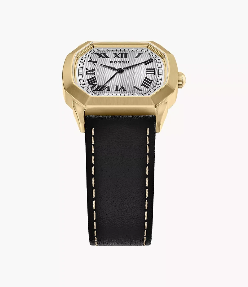 Harlow 33mm Three-Hand Black Leather Watch