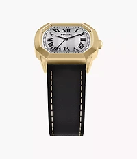Harlow 33mm Three-Hand Black Leather Watch