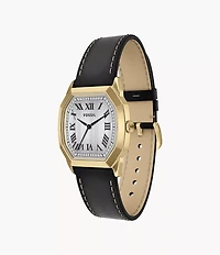 Harlow 33mm Three-Hand Black Leather Watch