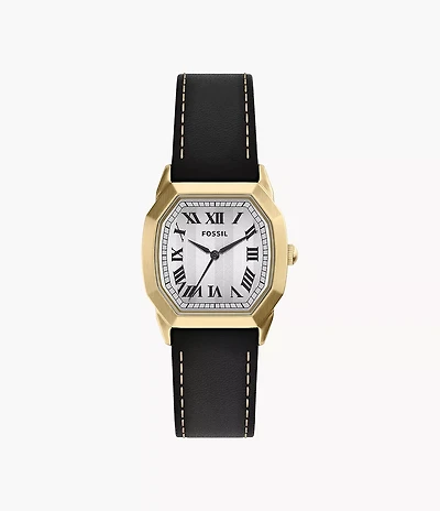 Harlow 33mm Three-Hand Black Leather Watch