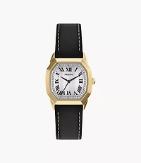 Harlow 33mm Three-Hand Black Leather Watch