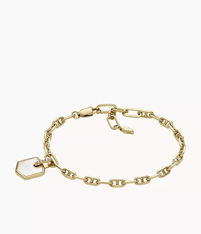 Heritage Crest Mother-of-Pearl Gold-Tone Brass Chain Bracelet