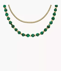 All Stacked Up Reconstituted Green Malachite Beaded Necklace