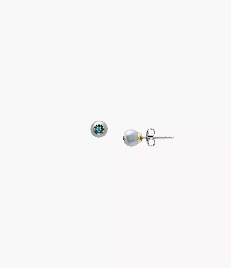 Bright Baubles Blue Shell and Green Rhinestone Stud Earrings