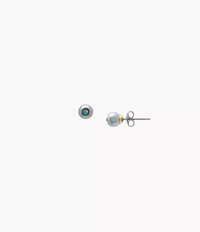 Bright Baubles Blue Shell and Green Rhinestone Stud Earrings