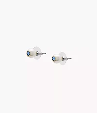 Bright Baubles White Shell and Blue Rhinestone Stud Earrings