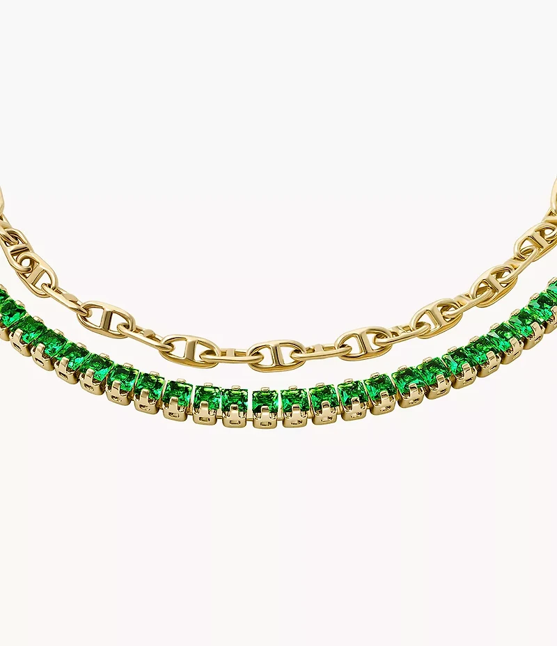 Heritage D-Link Glitz Gold-Tone Brass Chain Tennis Bracelet