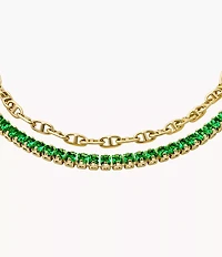 Heritage D-Link Glitz Gold-Tone Brass Chain Tennis Bracelet