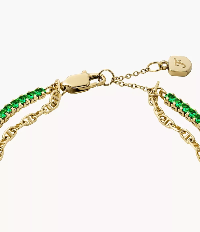 Heritage D-Link Glitz Gold-Tone Brass Chain Tennis Bracelet