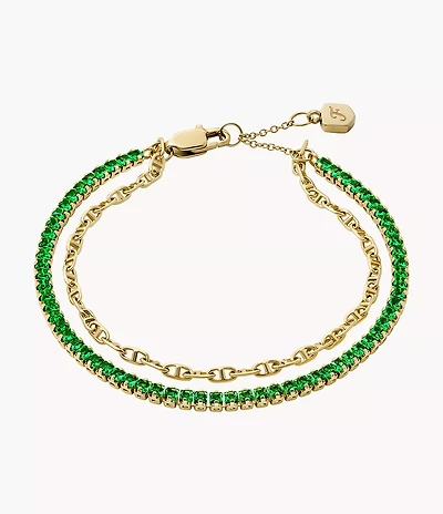 Heritage D-Link Glitz Gold-Tone Brass Chain Tennis Bracelet