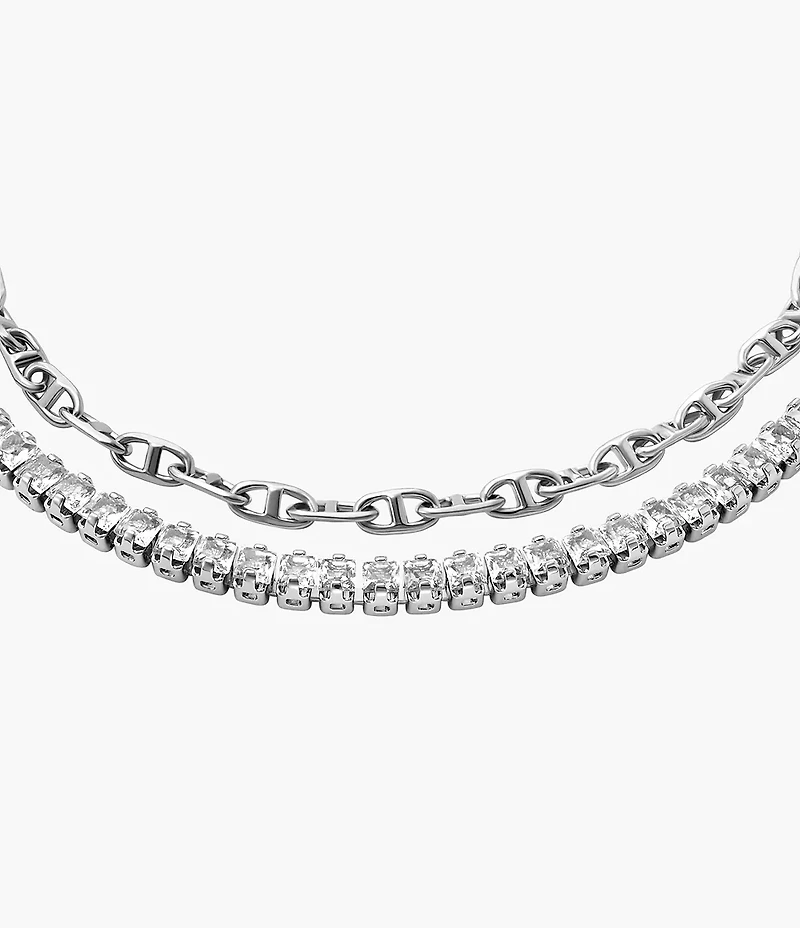 Heritage D-Link Glitz Silver-Tone Brass Chain Tennis Bracelet