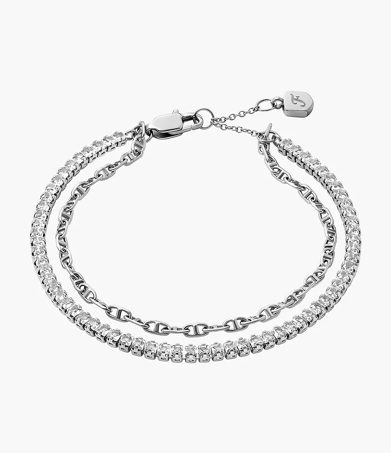 Heritage D-Link Glitz Silver-Tone Brass Chain Tennis Bracelet
