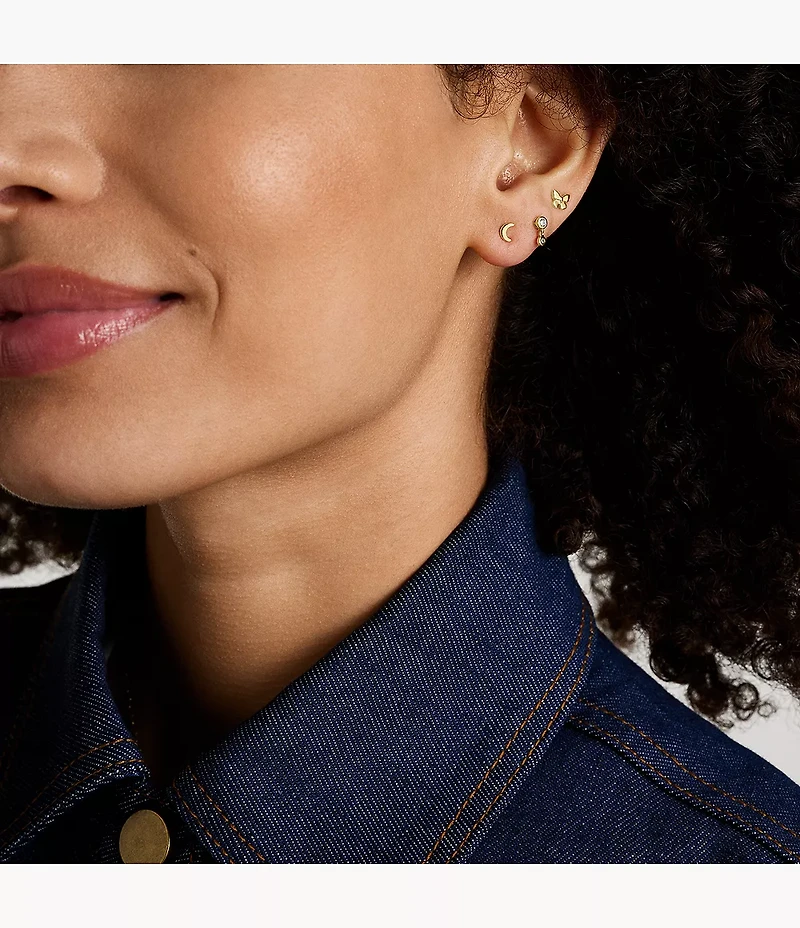 Sutton All Stacked Up Gold-Tone Brass Butterfly Earring Set