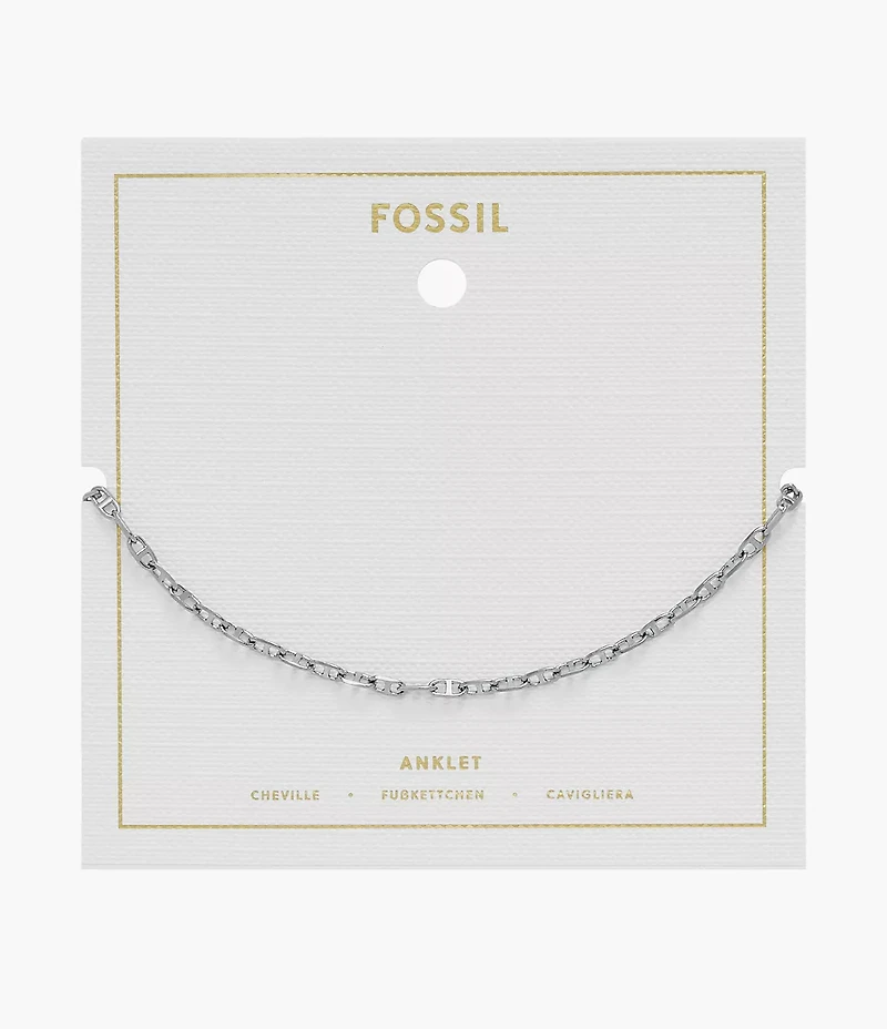 Heritage D-Link Silver-Tone Brass Chain Anklet