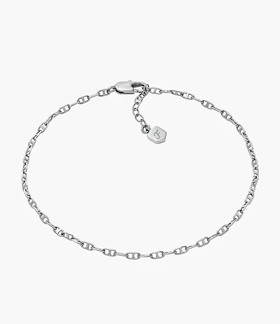 Heritage D-Link Silver-Tone Brass Chain Anklet