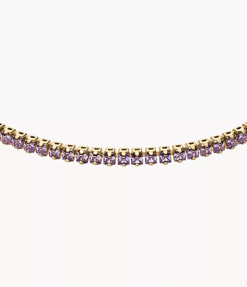 Ellis Pavé Glitz Amethyst Color Gold-Tone Brass Tennis Chain Bracelet