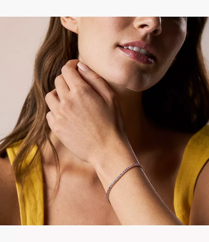 Ellis Pavé Glitz Amethyst Color Gold-Tone Brass Tennis Chain Bracelet