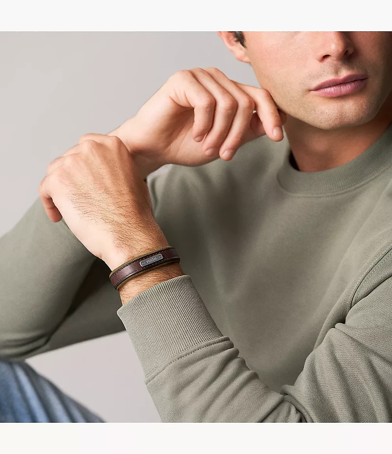 Everett Color Pop Green And Brown Leather Strap Bracelet