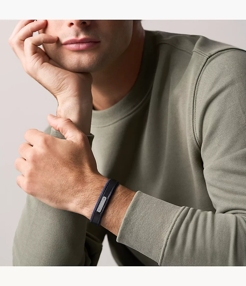 Everett Color Pop Midnight Blue and Black Leather Strap Bracelet