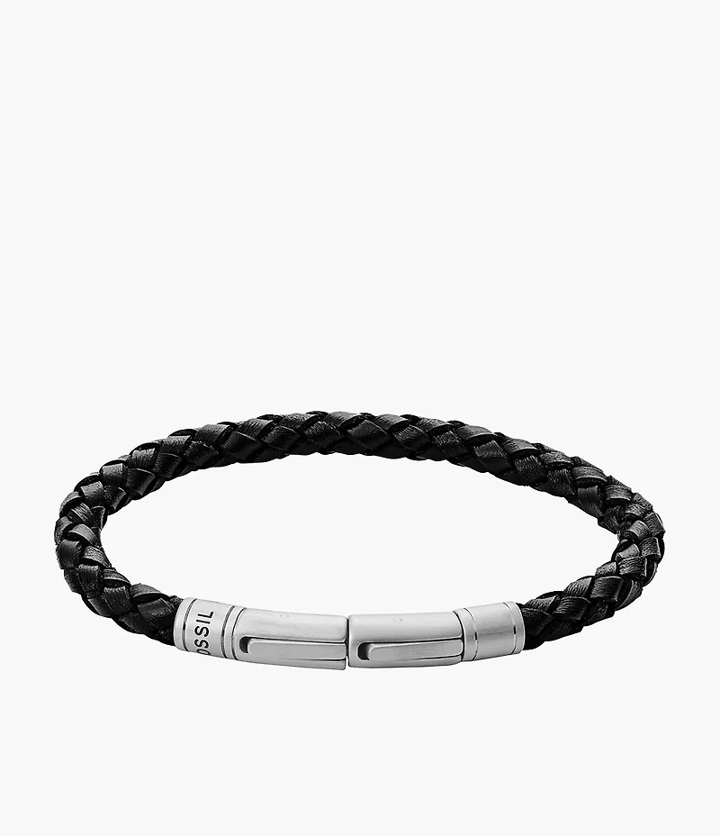 Woven Black Skinny Braided Leather Bracelet