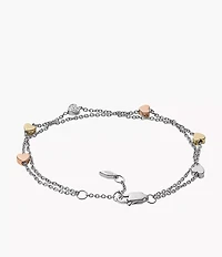 Sutton Heart Tri-Tone Steel Double-Chain Bracelet