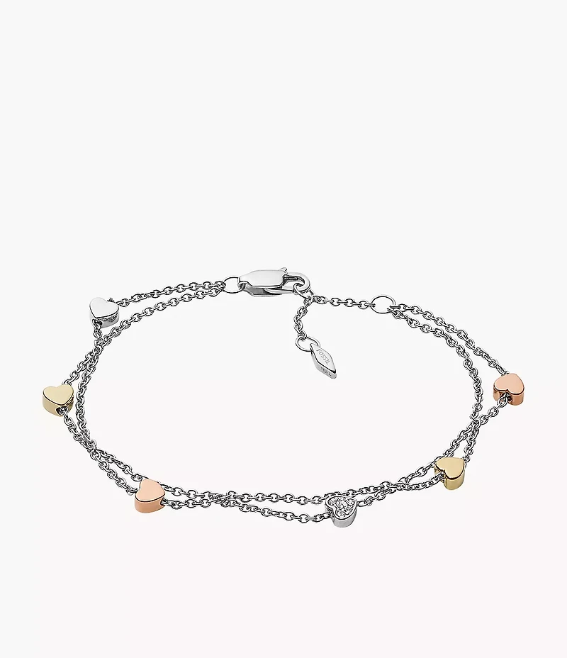 Sutton Heart Tri-Tone Steel Double-Chain Bracelet