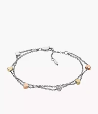 Sutton Heart Tri-Tone Steel Double-Chain Bracelet