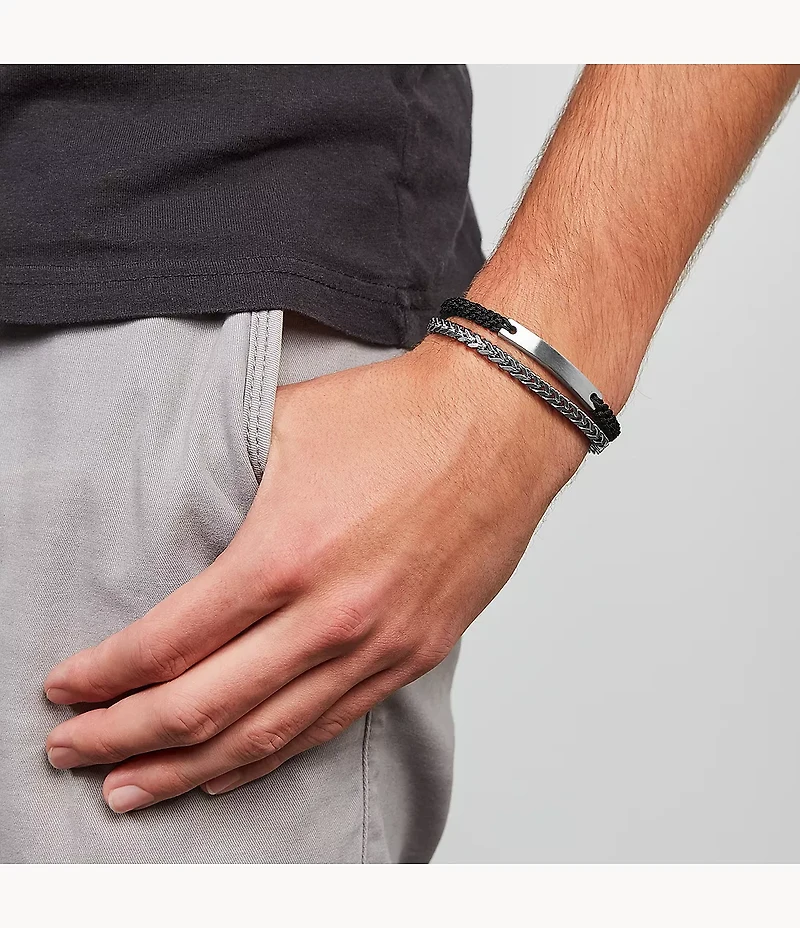 Ellis Black Nylon and Stainless Steel Double-Strand Bracelet