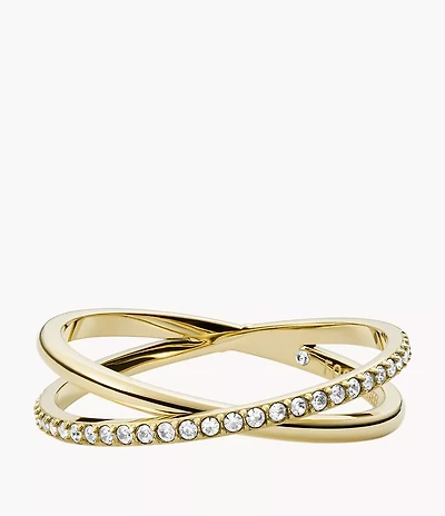 Ellis Pavé Glitz Gold-Tone Stainless Steel Band Ring