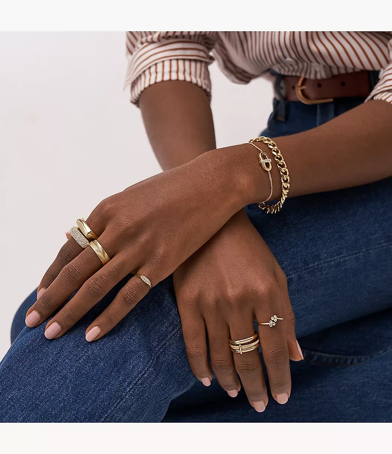 Harlow Linear Texture Gold-Tone Stainless Steel Band Ring
