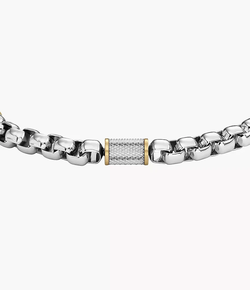 Machine Knurled Texture Two-Tone Stainless Steel Chain Bracelet