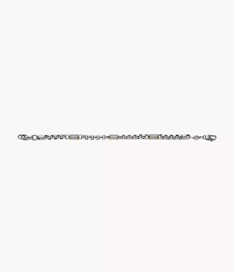 Machine Knurled Texture Two-Tone Stainless Steel Chain Bracelet