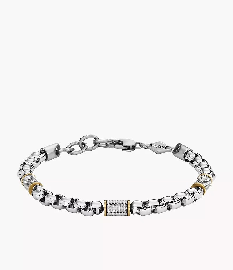 Machine Knurled Texture Two-Tone Stainless Steel Chain Bracelet